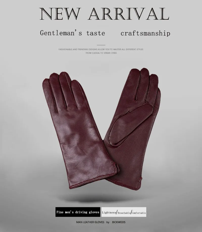 Color Sheepskin Leather Gloves Women's Straight Style Wool Lining Fall/Winter Warm Motorcycle Riding Car Driving Finger Gloves