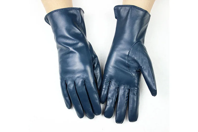 Color Sheepskin Leather Gloves Women's Straight Style Wool Lining Fall/Winter Warm Motorcycle Riding Car Driving Finger Gloves