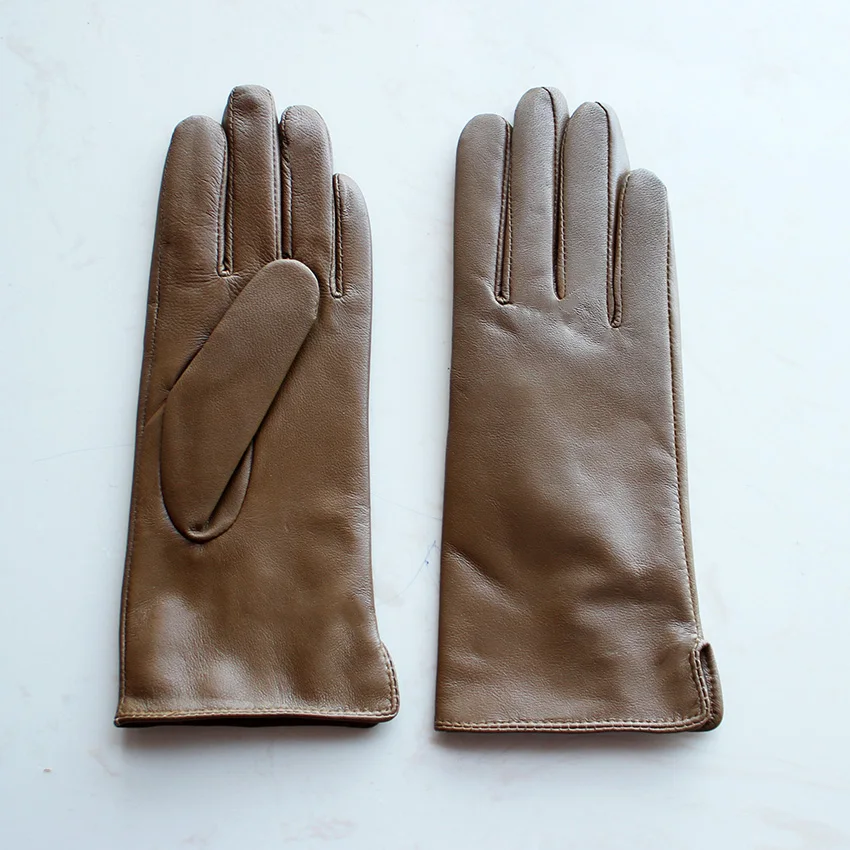 Color Sheepskin Leather Gloves Women's Straight Style Wool Lining Fall/Winter Warm Motorcycle Riding Car Driving Finger Gloves
