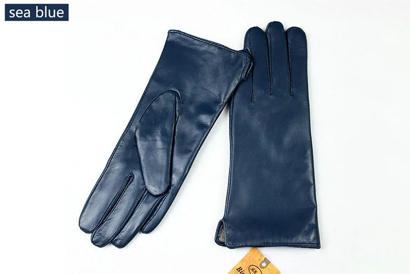 Color Sheepskin Leather Gloves Women's Straight Style Wool Lining Fall/Winter Warm Motorcycle Riding Car Driving Finger Gloves