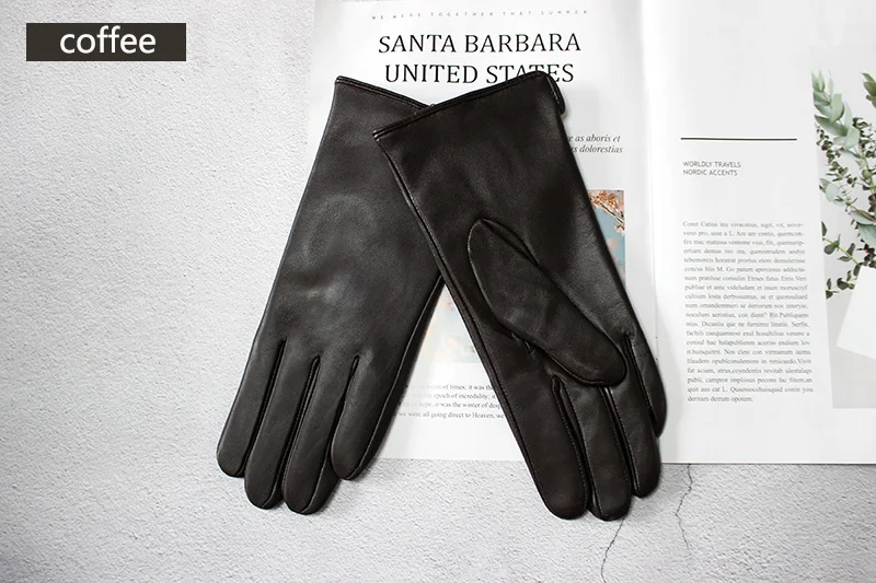 Color Sheepskin Leather Gloves Women's Straight Style Wool Lining Fall/Winter Warm Motorcycle Riding Car Driving Finger Gloves