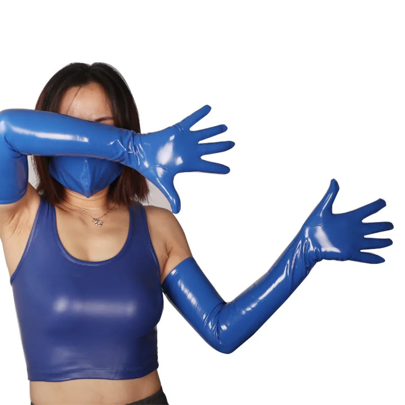 S-XXL Anti Slip Wet Look PVC Long Hand Gloves Shiny PU Leather Guantes Cosplay Performance Mitten Eldiven Mitts Luvas Handschuhe