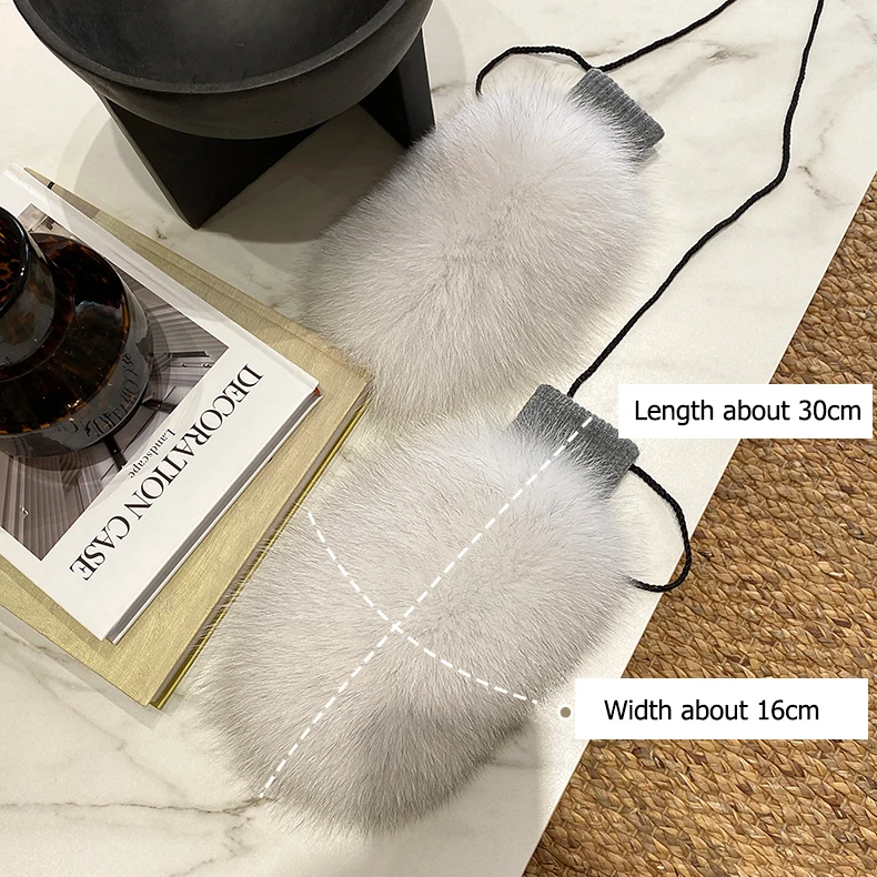 New Women 100% Real Knitted Thick Genuine Fox Fur Mittens Winter Warm Lady Real Fur Gloves Knit Fur Mitten