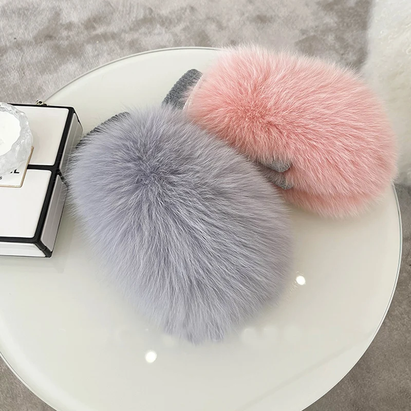 New Women 100% Real Knitted Thick Genuine Fox Fur Mittens Winter Warm Lady Real Fur Gloves Knit Fur Mitten