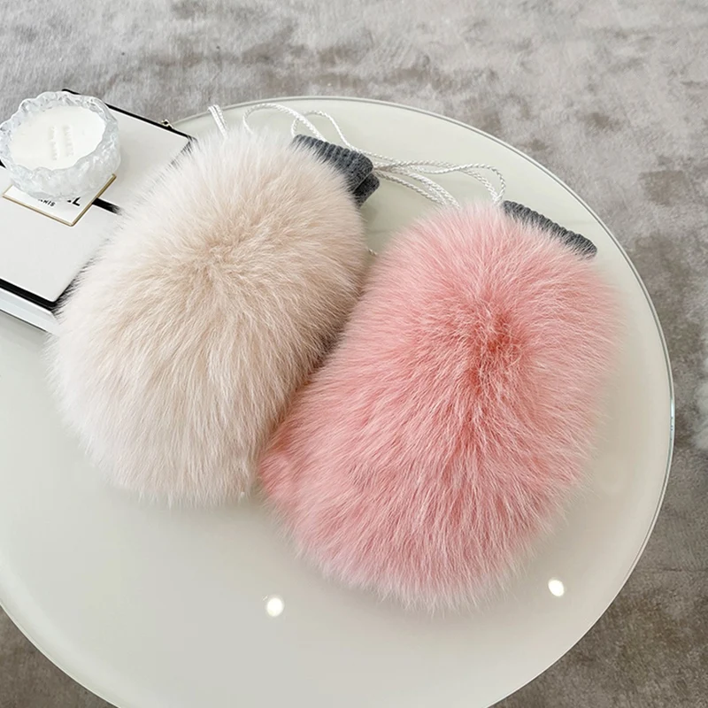 New Women 100% Real Knitted Thick Genuine Fox Fur Mittens Winter Warm Lady Real Fur Gloves Knit Fur Mitten