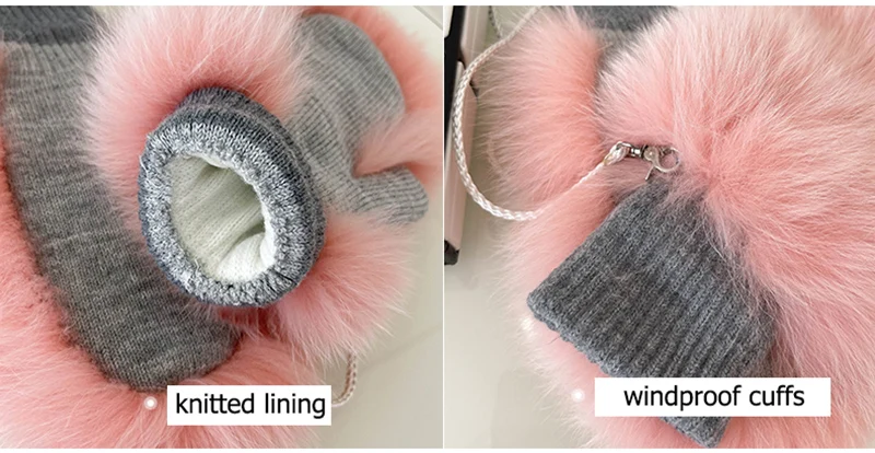 New Women 100% Real Knitted Thick Genuine Fox Fur Mittens Winter Warm Lady Real Fur Gloves Knit Fur Mitten