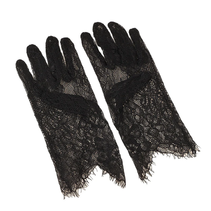 Bridal Wedding Elegant White Hollow Lace Eyelash Edge Short Gloves Women Prom Opera Dinner Dress Party Cosplay Mesh Gloves