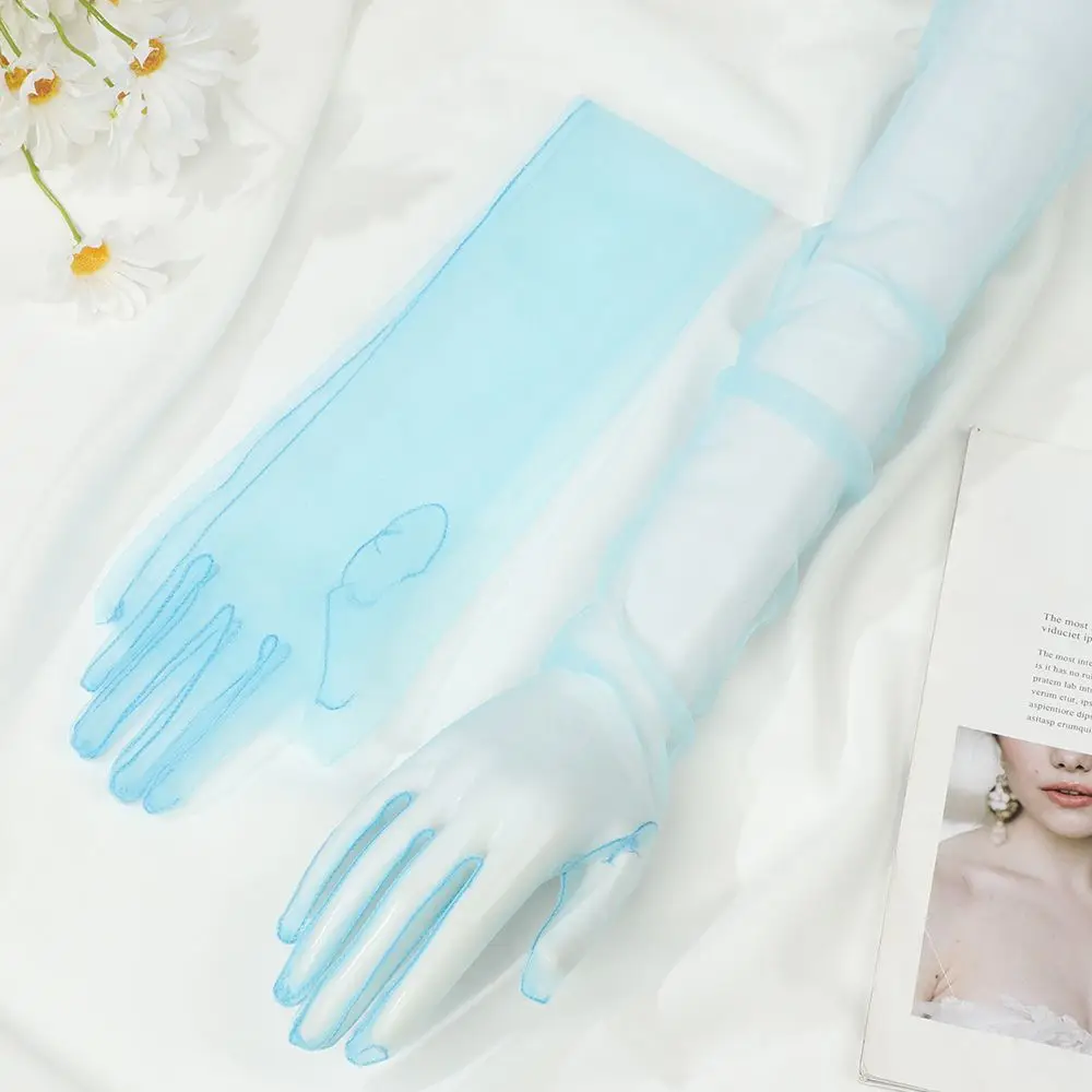 Women Sexy Lace Gloves White Mesh Tulle Gloves Lady Vintage Wedding Mittens For Lady Driving Gloves Thin Elbow Long Gloves