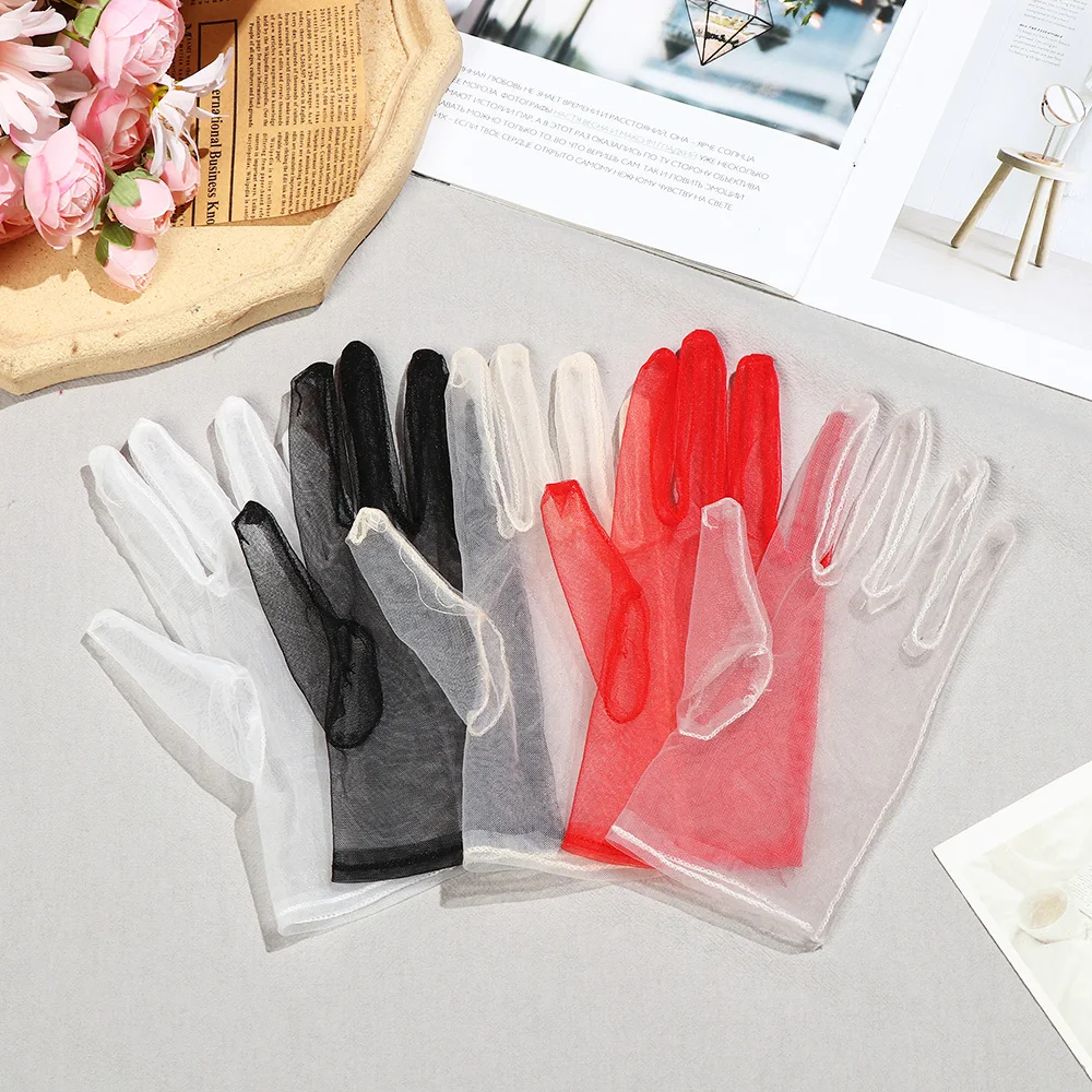 Women Sexy Lace Gloves White Mesh Tulle Gloves Lady Vintage Wedding Mittens For Lady Driving Gloves Thin Elbow Long Gloves
