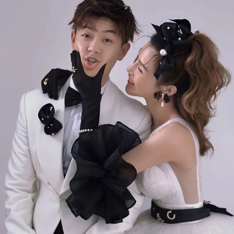Women Sexy Elegant Dinner Dress Short Gloves Driving Gloves Banquet Velvet Wedding Mittens Party Lace Long Gloves Bridal
