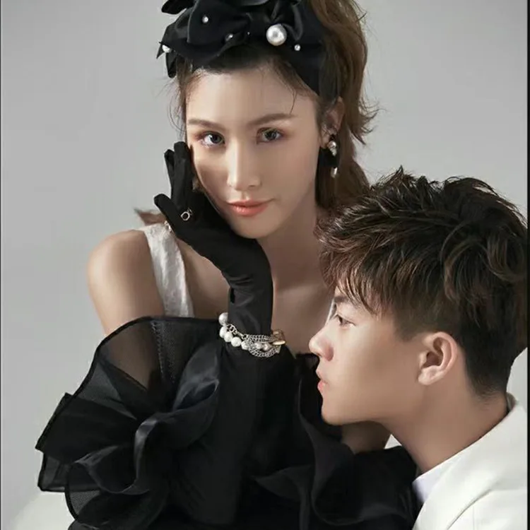 Women Sexy Elegant Dinner Dress Short Gloves Driving Gloves Banquet Velvet Wedding Mittens Party Lace Long Gloves Bridal