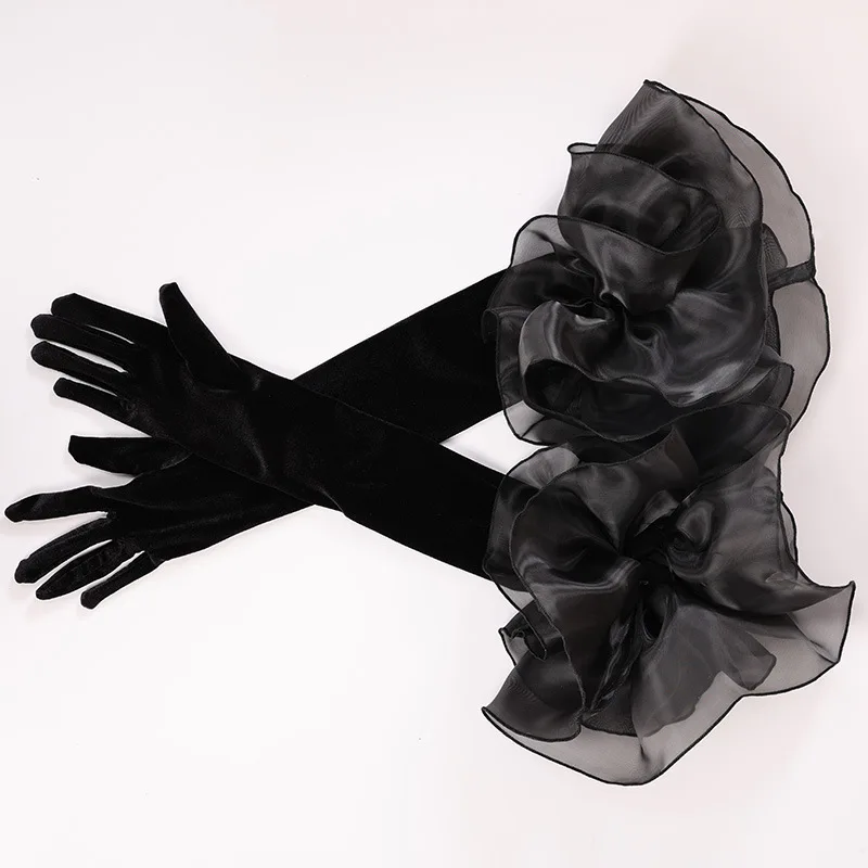 Women Sexy Elegant Dinner Dress Short Gloves Driving Gloves Banquet Velvet Wedding Mittens Party Lace Long Gloves Bridal