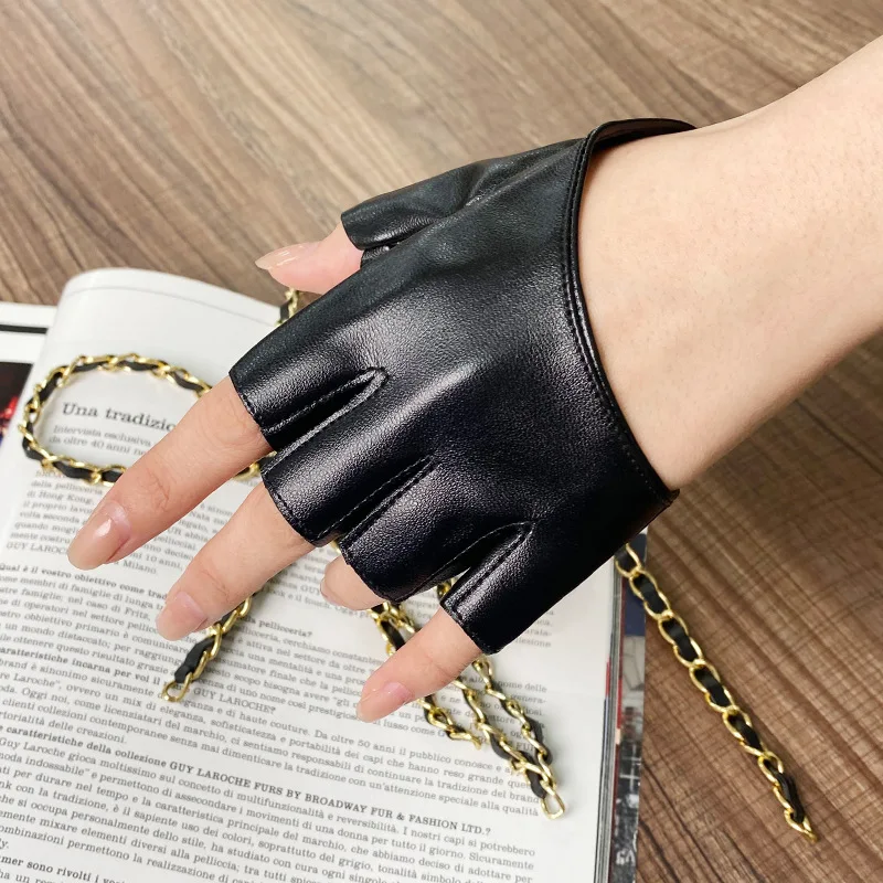 11CM Women Stage Performance Half Palm Finger Leather Gloves Concert Street Dance Pole Dancing Catwalk Cool DS