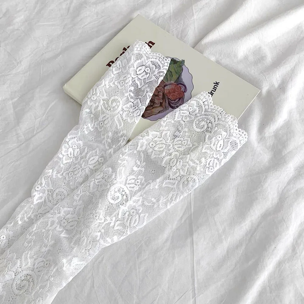 New Women Summer Black White Lace Flowers Arm Sleeves Elastic Driving Gloves Elegant Long Fingerless Mittens Sunscreen Gloves