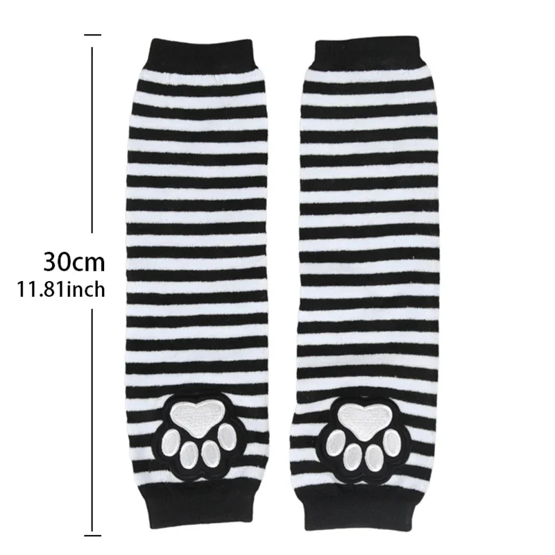 Unisex Black Fingerless Gloves Y2K Gothic Lolita Arm Cover Cute Cat Claw Paw Warmer Striped Sleeves Gloves Long Tube for Women
