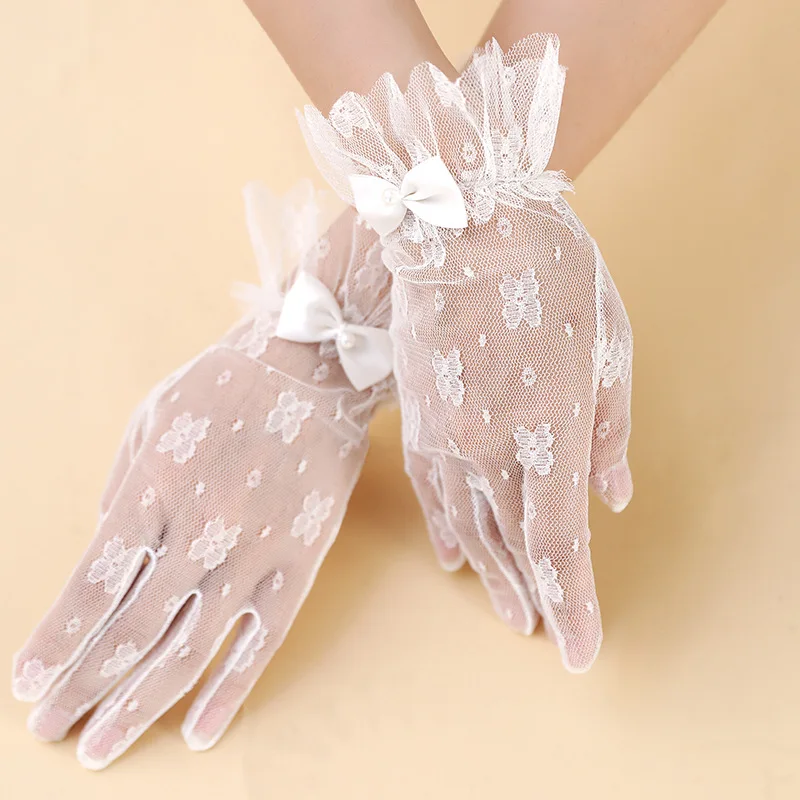 Japanese Soft Girl Black White Lace Gloves Girl Gothic Lolita Mesh Bow Flower Lace Gloves Sweet Wristband Maid Cosplay Accessory