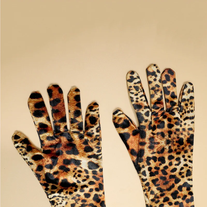 53CM Gold Velvet Fashion Personality Zebra Leopard Print Keep Warm Stage Performance Party Cosplay Soft Women Long Gloves