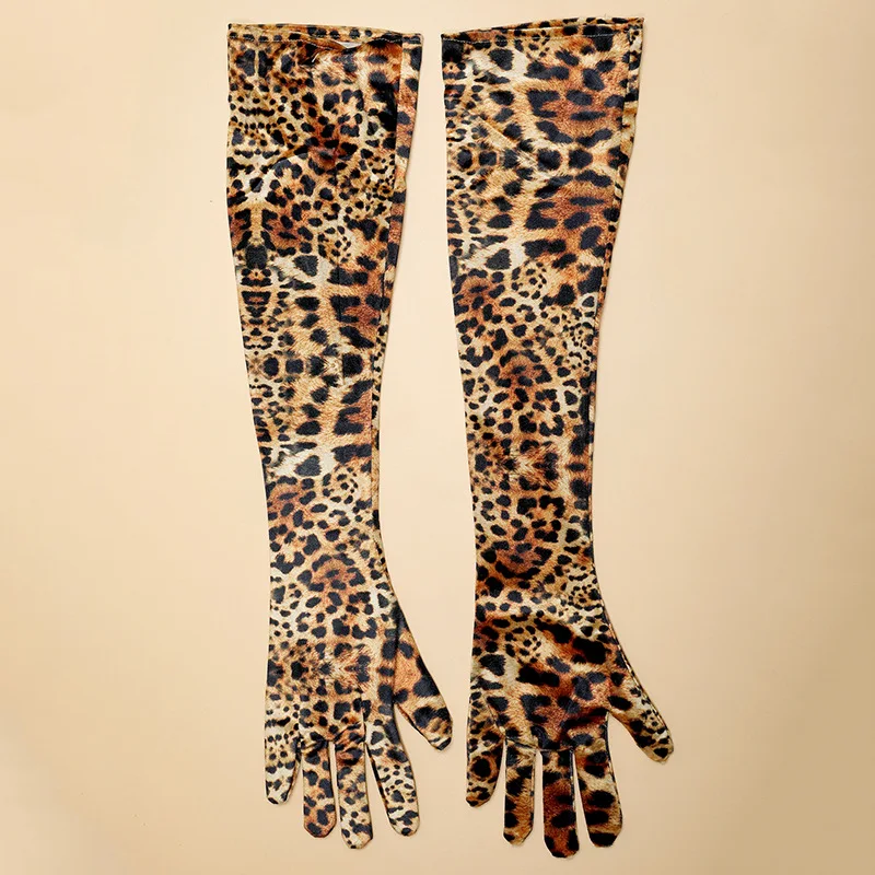53CM Gold Velvet Fashion Personality Zebra Leopard Print Keep Warm Stage Performance Party Cosplay Soft Women Long Gloves