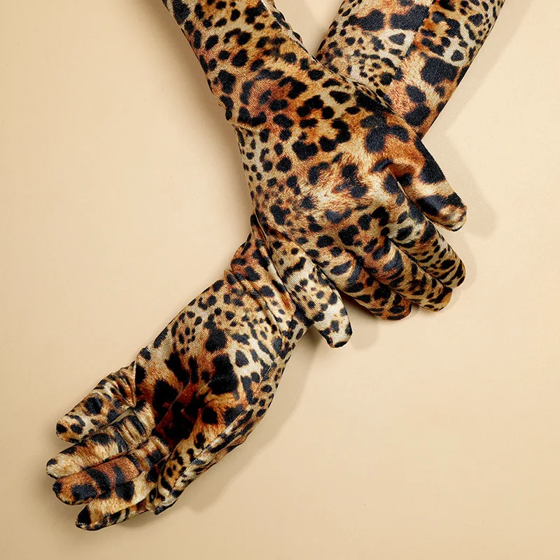 53CM Gold Velvet Fashion Personality Zebra Leopard Print Keep Warm Stage Performance Party Cosplay Soft Women Long Gloves