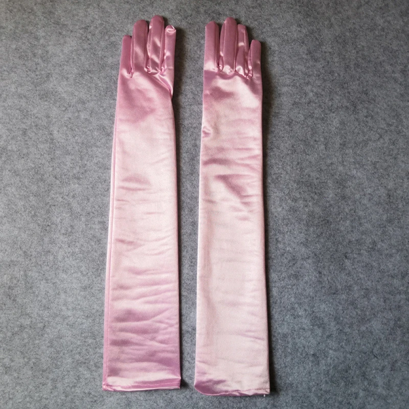 55cm Women Solid Satin Elegant Formal Evening Etiquette Long Gloves Bride Dress Party Soft Smooth Cosplay Stage Performance