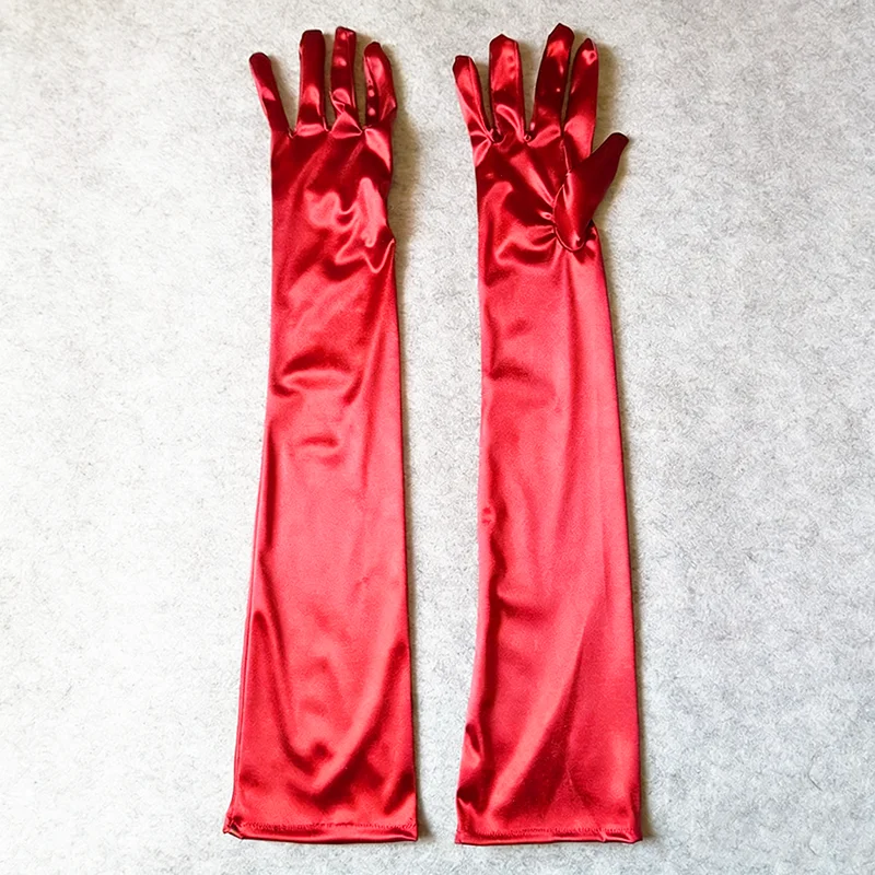55cm Women Solid Satin Elegant Formal Evening Etiquette Long Gloves Bride Dress Party Soft Smooth Cosplay Stage Performance