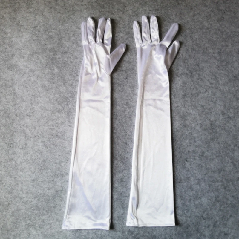 55cm Women Solid Satin Elegant Formal Evening Etiquette Long Gloves Bride Dress Party Soft Smooth Cosplay Stage Performance