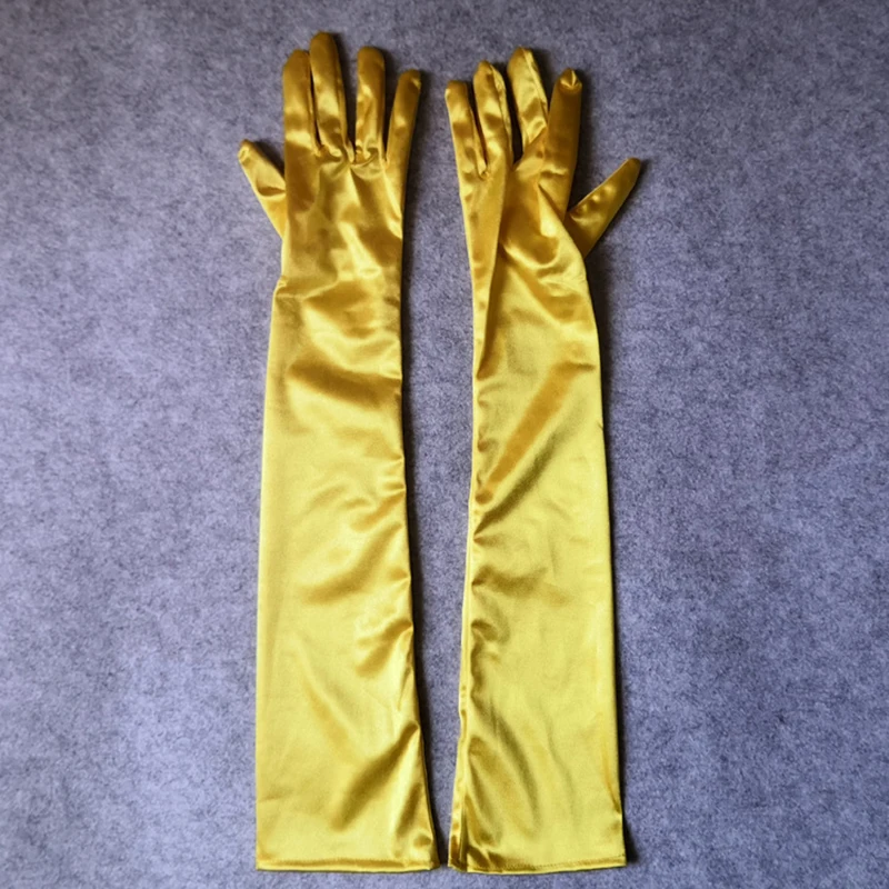 55cm Women Solid Satin Elegant Formal Evening Etiquette Long Gloves Bride Dress Party Soft Smooth Cosplay Stage Performance