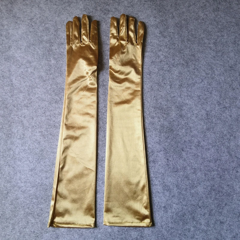 55cm Women Solid Satin Elegant Formal Evening Etiquette Long Gloves Bride Dress Party Soft Smooth Cosplay Stage Performance