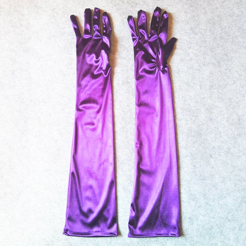 55cm Women Solid Satin Elegant Formal Evening Etiquette Long Gloves Bride Dress Party Soft Smooth Cosplay Stage Performance