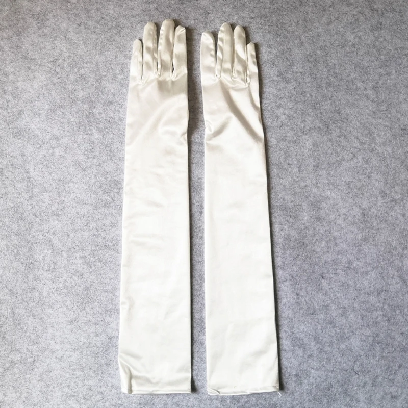55cm Women Solid Satin Elegant Formal Evening Etiquette Long Gloves Bride Dress Party Soft Smooth Cosplay Stage Performance