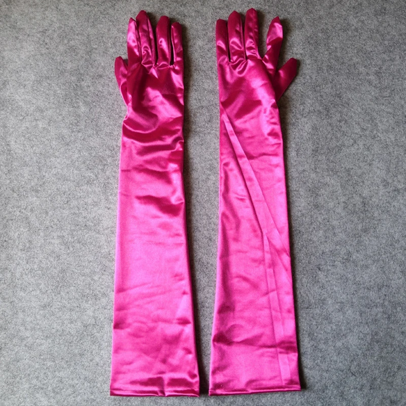 55cm Women Solid Satin Elegant Formal Evening Etiquette Long Gloves Bride Dress Party Soft Smooth Cosplay Stage Performance