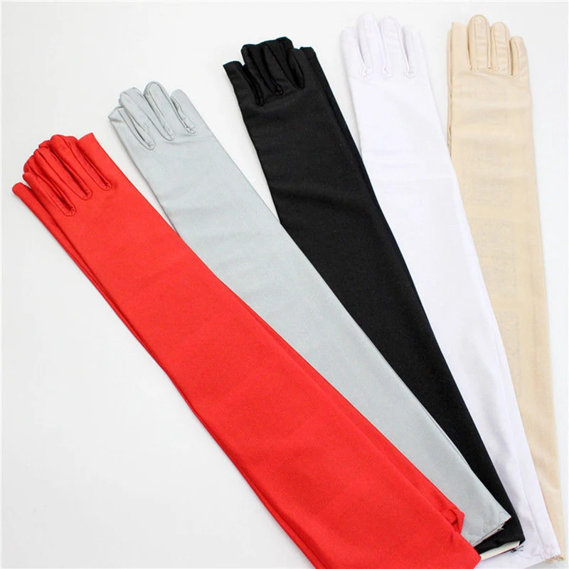53cm Classic Women Spandex Stretch Long Gloves Drive Sun Protection Etiquette Opera Evening Party Prom Cosplay Costume Gloves