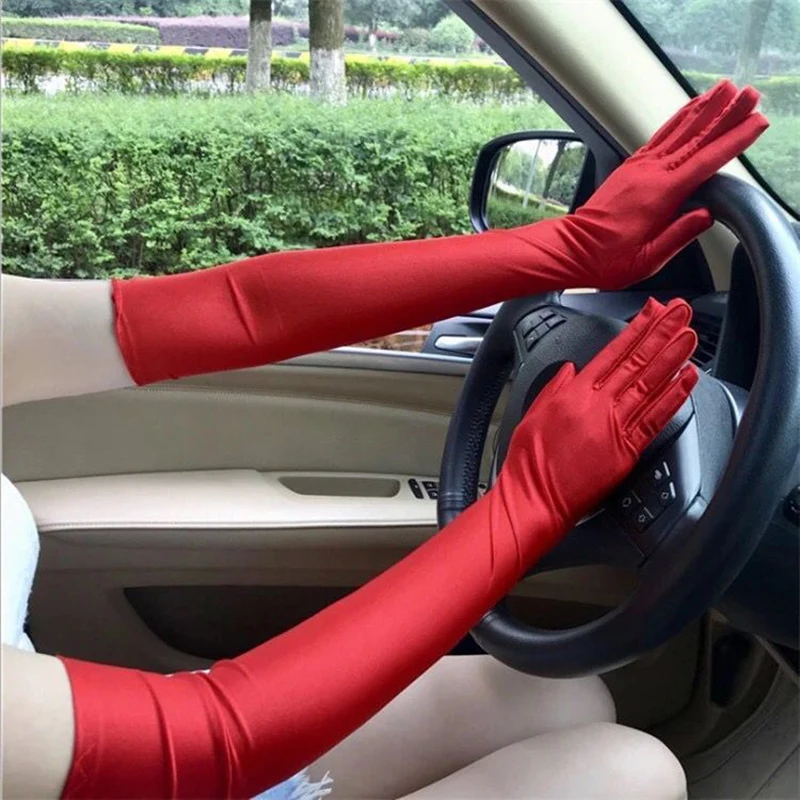 53cm Classic Women Spandex Stretch Long Gloves Drive Sun Protection Etiquette Opera Evening Party Prom Cosplay Costume Gloves