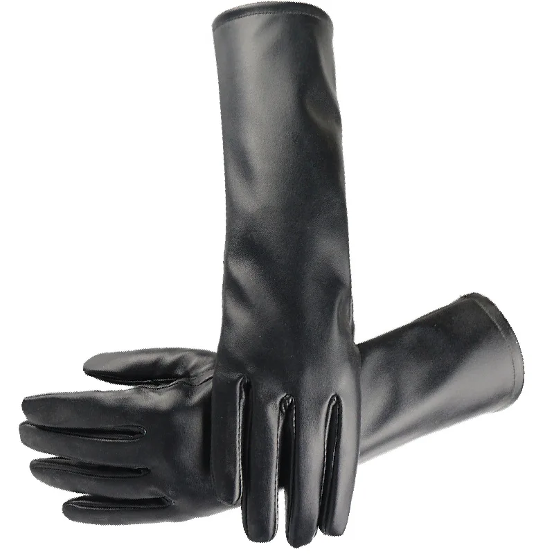 Women Winter Keep Warm Touch Screen Fashion Personality Pu Leather Gloves Watertight Antiskid Mid-Length Model Elegant Soft