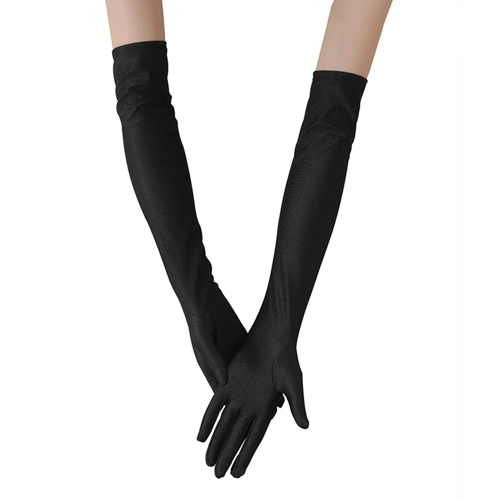 Sexy Classic Adult Black Spandex Opera Elbow Stretch Finger Long Gloves Women 1920s Flapper Costume Dinner Gloves Accessories