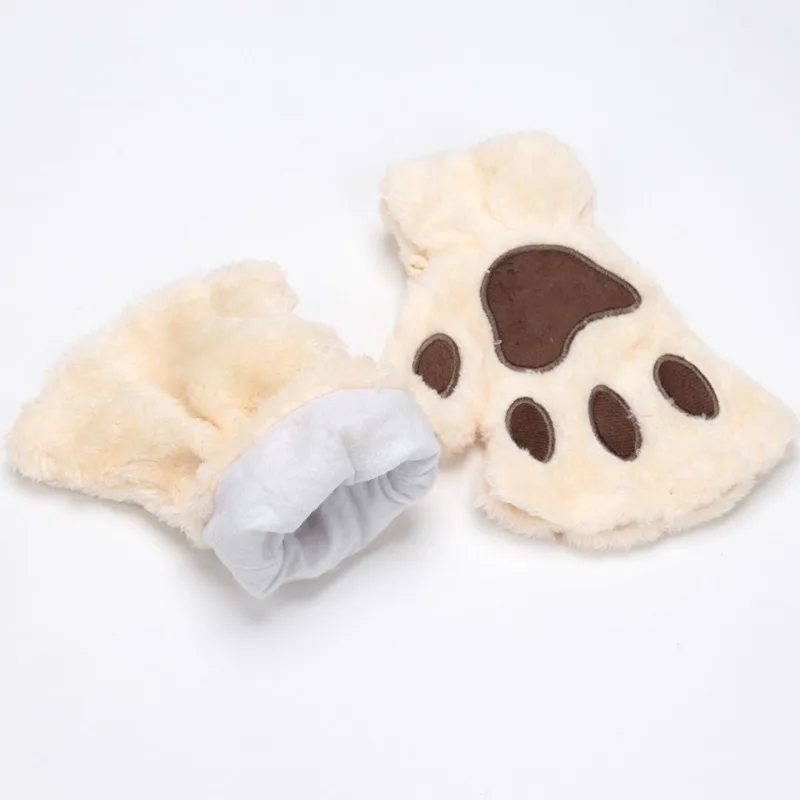 Women Cartoon Cat Claw Gloves Thicken Fingerless Plush Bears Warm Cute Thick Bear Paw Fingers Half Winter Kawaii Mittens Gloves