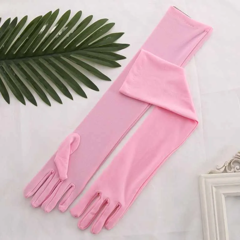 Women Milk Silk High Stretch Long Gloves Classic Retro Adult Multicolor Mittens Stage Performance Cosplay Party Prom Costume