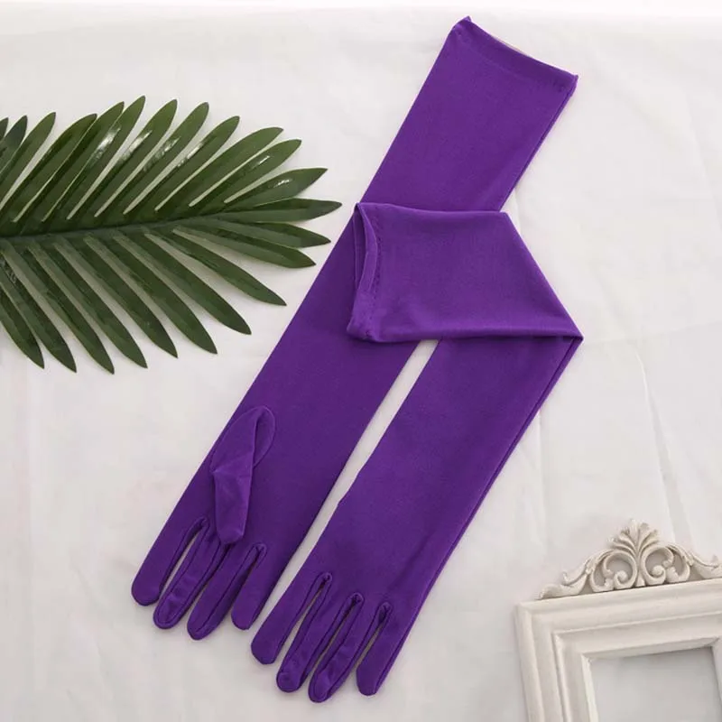 Women Milk Silk High Stretch Long Gloves Classic Retro Adult Multicolor Mittens Stage Performance Cosplay Party Prom Costume