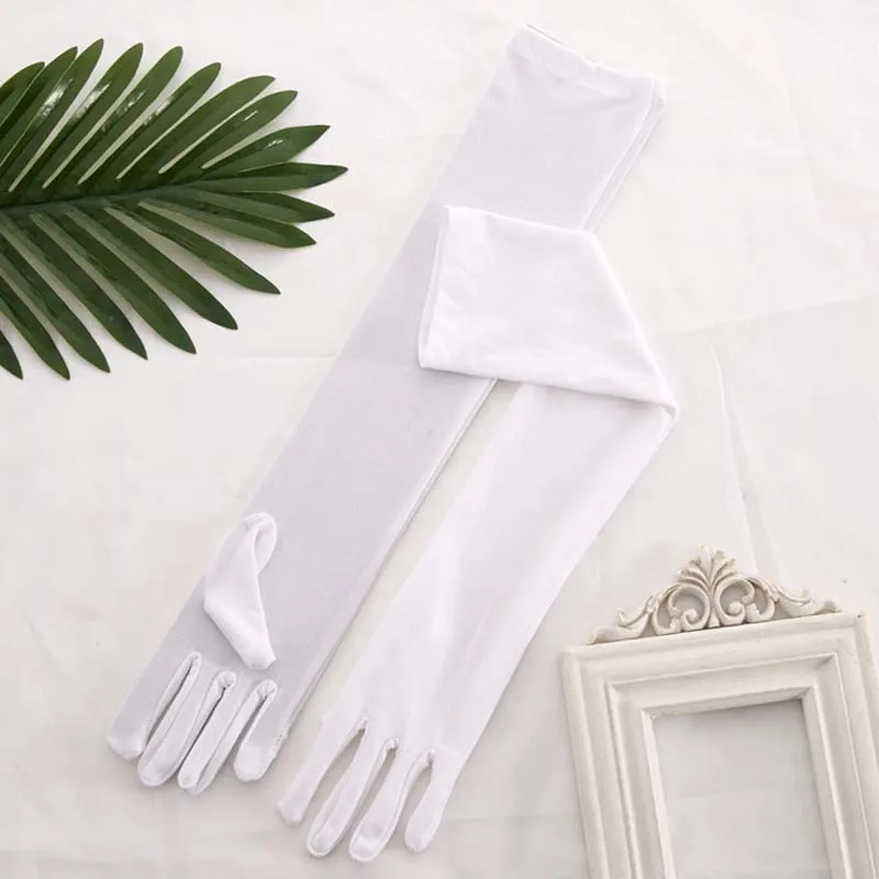 Women Milk Silk High Stretch Long Gloves Classic Retro Adult Multicolor Mittens Stage Performance Cosplay Party Prom Costume