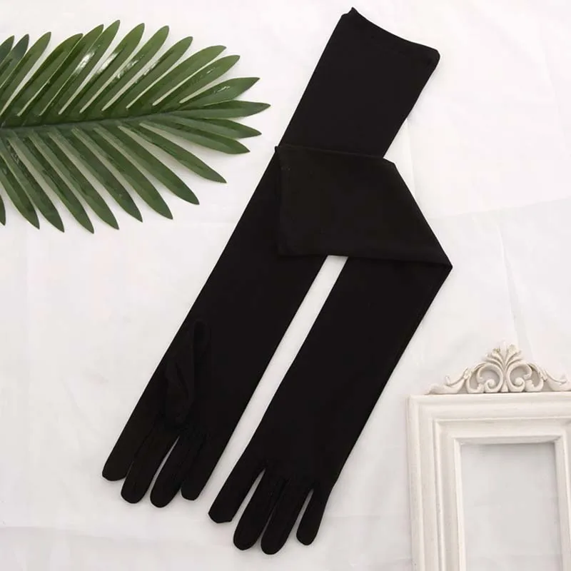Women Milk Silk High Stretch Long Gloves Classic Retro Adult Multicolor Mittens Stage Performance Cosplay Party Prom Costume