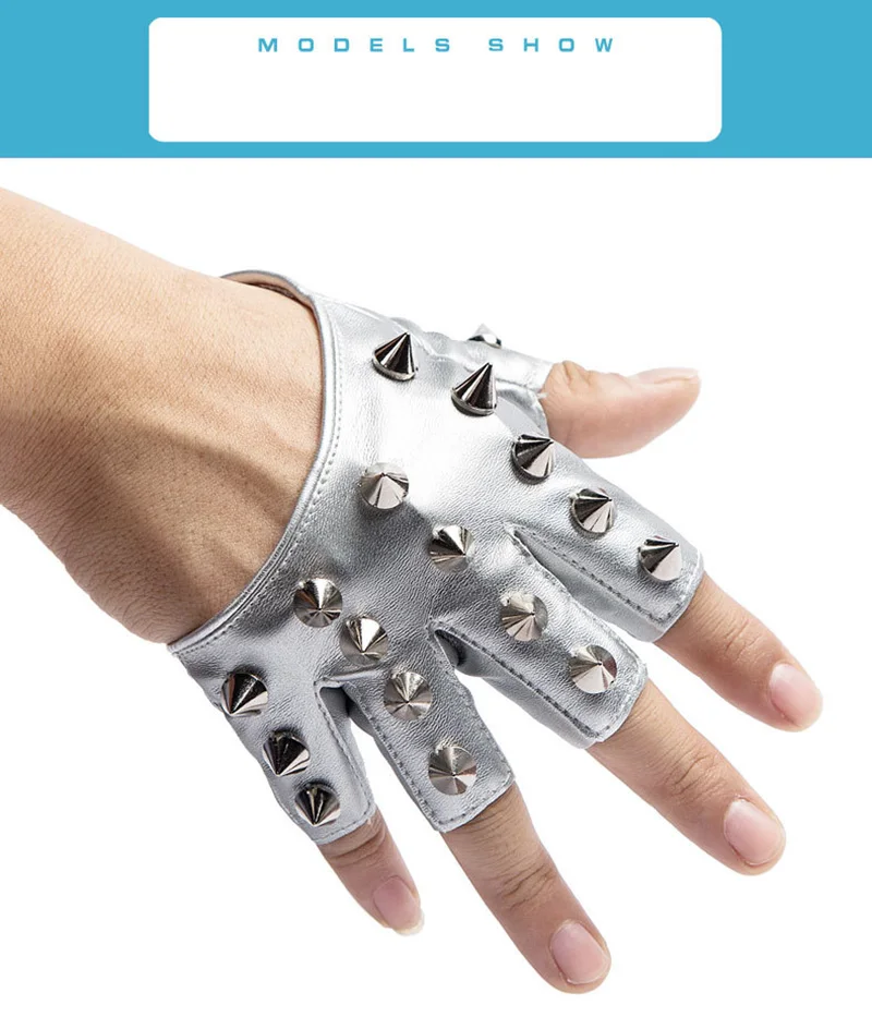 Sexy Men Women Night Club Pole Hip Hop PU Leather Mitten Gothic Rivet Punk Rock Street Break Dance Show Half Finger Glove P42
