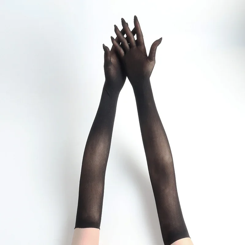 Women Sexy Lace Thin Transparent High Elasticity Long Gloves Nightclub Cosplay Man Solid Seamless Tight Stocking Gloves Sunscree