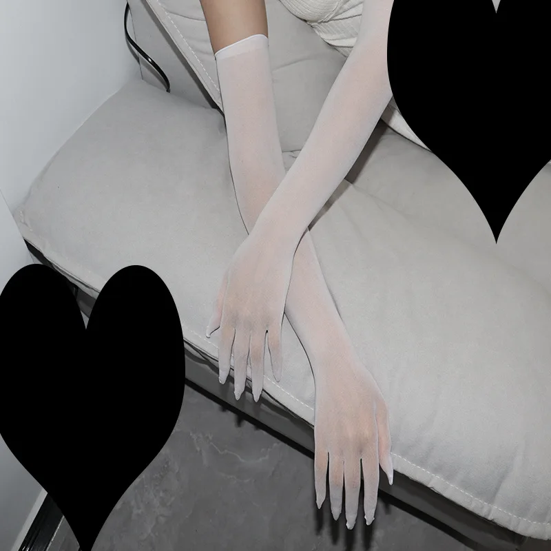 Women Sexy Lace Thin Transparent High Elasticity Long Gloves Nightclub Cosplay Man Solid Seamless Tight Stocking Gloves Sunscree