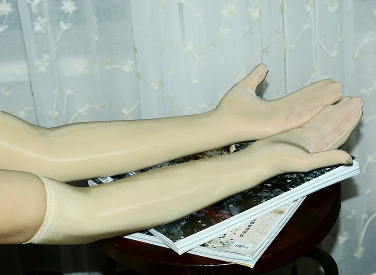 Sexy Glossy Thin Transparent Long Gloves Seamless Stockings High Elastic Solid Women Men Erotic Items Lace Oil Mittens