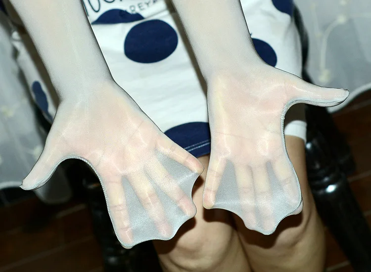 Sexy Glossy Thin Transparent Long Gloves Seamless Stockings High Elastic Solid Women Men Erotic Items Lace Oil Mittens