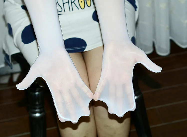 Sexy Glossy Thin Transparent Long Gloves Seamless Stockings High Elastic Solid Women Men Erotic Items Lace Oil Mittens