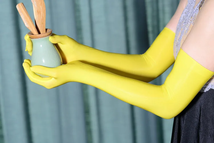 Sexy Glossy Thin Transparent Long Gloves Seamless Stockings High Elastic Solid Women Men Erotic Items Lace Oil Mittens