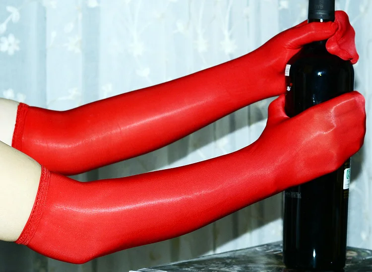 Sexy Glossy Thin Transparent Long Gloves Seamless Stockings High Elastic Solid Women Men Erotic Items Lace Oil Mittens