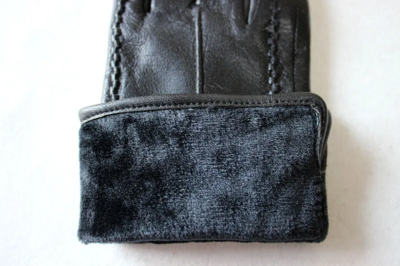 Women's Winter Warm Color Leather Gloves Fashion Striped Style Windproof Sheepskin Velvet Lining Driving Gloves