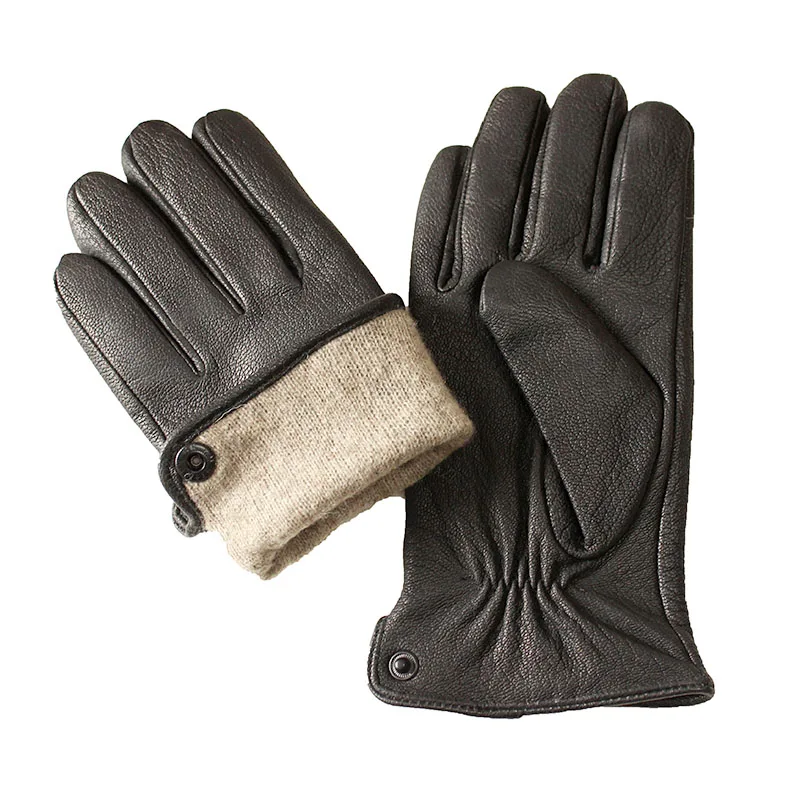 Goatskin Deerskin Gloves Men's Leather New Thin Fleece Lining Winter Warmth and Thickening Outdoor Motorcycle Riding and Driving